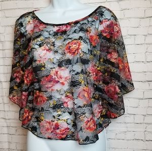 ALMOST FAMOUS rose print lace dolman sleeve top